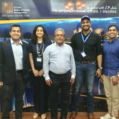 The staff of SP Jain School of Global Management with Mr. Mustafa Rasheed, Project Head at SME Centre@SICCI (extreme left), and Mr. Priveen Raj Naidu, CEO at Reapra Aviation Partners (second from right)