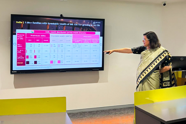 Sonali Dahiya, Group Head of Burgundy Private at Axis Bank, holds a session for SP Jain MFWM students 1