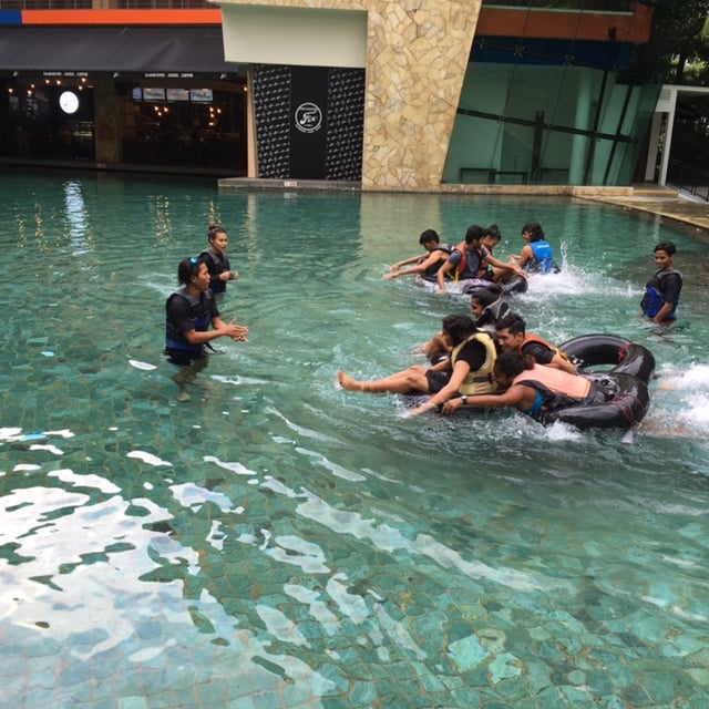 STUDENTS GO FOR POOL RAFTING IN SINGAPORE