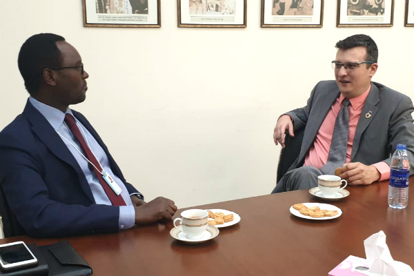 Mr. Emmanuel Hategeka (left), COO of Rwanda Development Board, and Mr. Marko Selaković, Director – Institutional Development & Student Recruitment (Dubai Campus) at SP Jain, discussed future opportunities