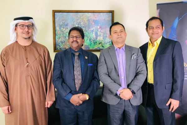 Mr. Hani Hirzalla, Head of HR – Al Futtaim & Chairperson of MESHRM, Dubai; Prof. Christopher Abraham, Professor and Head of Campus (Dubai) – SP Jain School of Global Management; Mr. Sandeep Thapa, Co-Founder – MESHRM & CEO of Boston Training & Certification Institute; and Mr. Aknath Mishra – SP Jain School of Global Management alumnus (EMBA Batch 21))