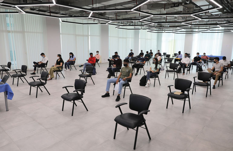 The Leadership Hall has been set up to have socially distanced seating to accommodate students safely